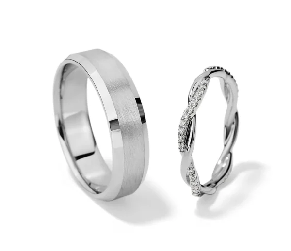 Anillos de matrimonio en oro blanco con diamantes estilo FORMA LIBRE 1