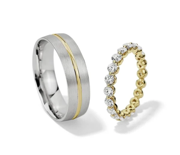 Anillos de matrimonio en oro blanco y amarillo estilo DIAMANTES FLOTANTES 1