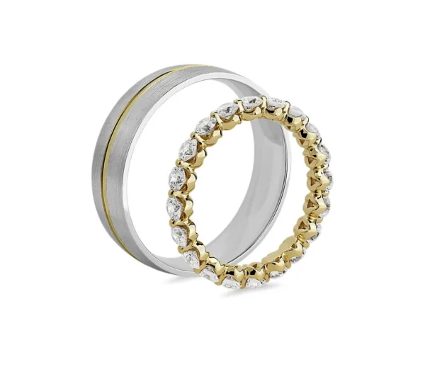 Anillos de matrimonio en oro blanco y amarillo estilo DIAMANTES FLOTANTES