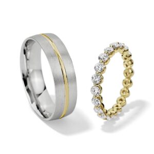 anillos de matrimonio diamantes flotantes e incrustaciones en oro amarillo y blanco ewa joyeria 2