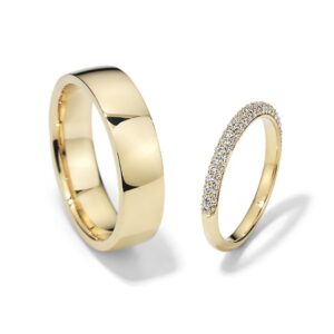 Anillos de matrimonio en oro amarillo con diamantes estilo PAVE ewa joyeria 1