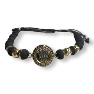 Pulsera Oro Amarillo diamantes negros neopreno EWA