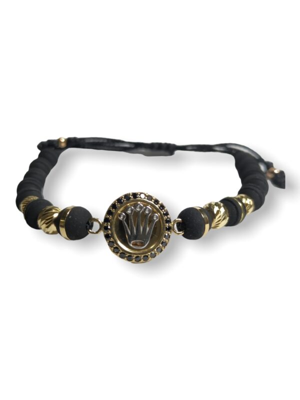 Pulsera Oro Amarillo diamantes negros neopreno EWA