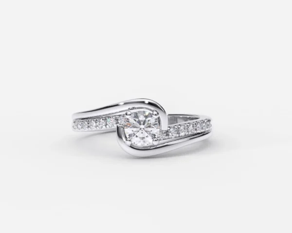 Anillo compromiso oro blanco diamante 4 puntas derivación