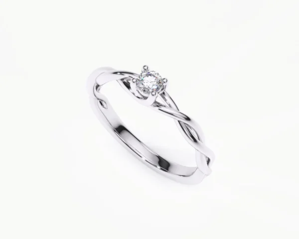 Anillo compromiso oro blanco solitario diamante 4 puntas FORMA LIBRE
