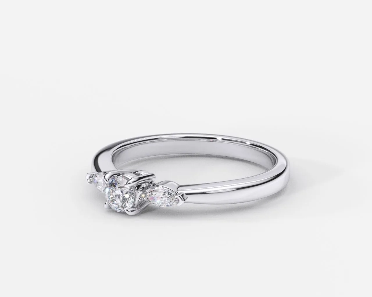 Anillo de compromiso oro blanco con diamantes estilo TRIO 3 Anillo de compromiso oro blanco con diamantes estilo TRIO 3