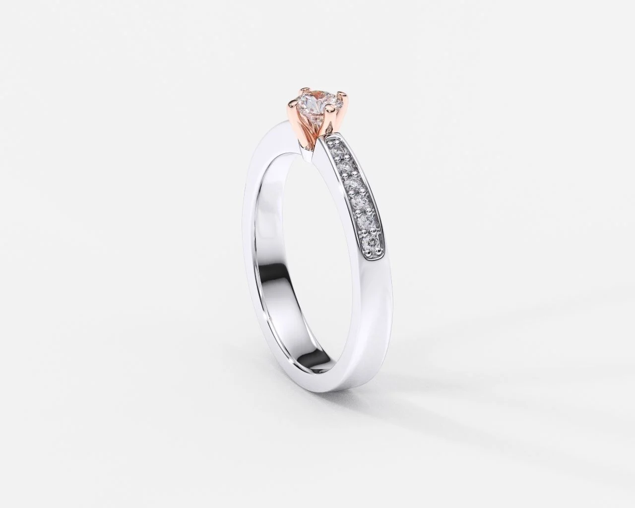 Anillo de compromiso en oro blanco rosado con diamantes ajuste GRANO BRILLANTE - Image 2