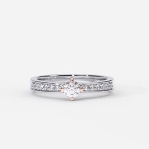 EWA joyeria Anillo de compromiso en oro blanco-rosado con diamantes ajuste GRANO BRILLANTE