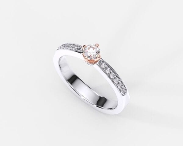 EWA joyeria Anillo de compromiso en oro blanco-rosado con diamantes ajuste GRANO BRILLANTE 4