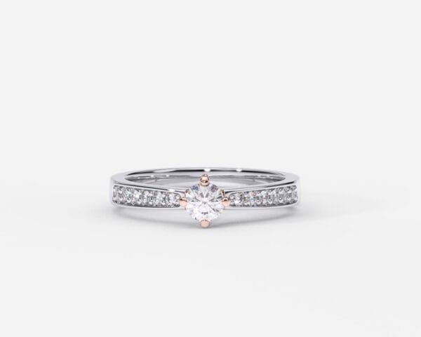 EWA joyeria Anillo de compromiso en oro blanco-rosado con diamantes ajuste GRANO BRILLANTE