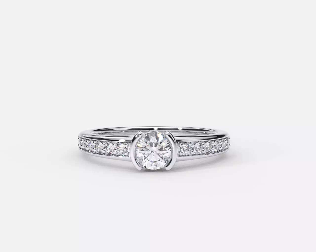 EWA Anillo de compromiso en oro blanco con diamantes estilo TENSIÓN 2