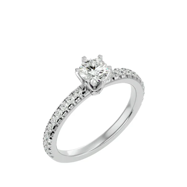 Anillo compromiso oro blanco diamante solitario estilo 6 PUNTAS CHANEL