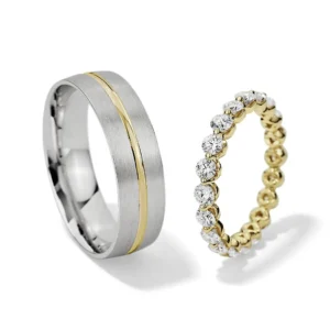 Anillos de matrimonio en oro blanco y amarillo estilo DIAMANTES FLOTANTES