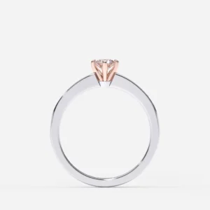 Vista latteral del Anillo de compromiso en oro blanco y rosado con diamantes de laboratorio estilo grano brillante