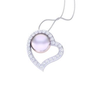 Cadena con perla dije corazón con diamantes