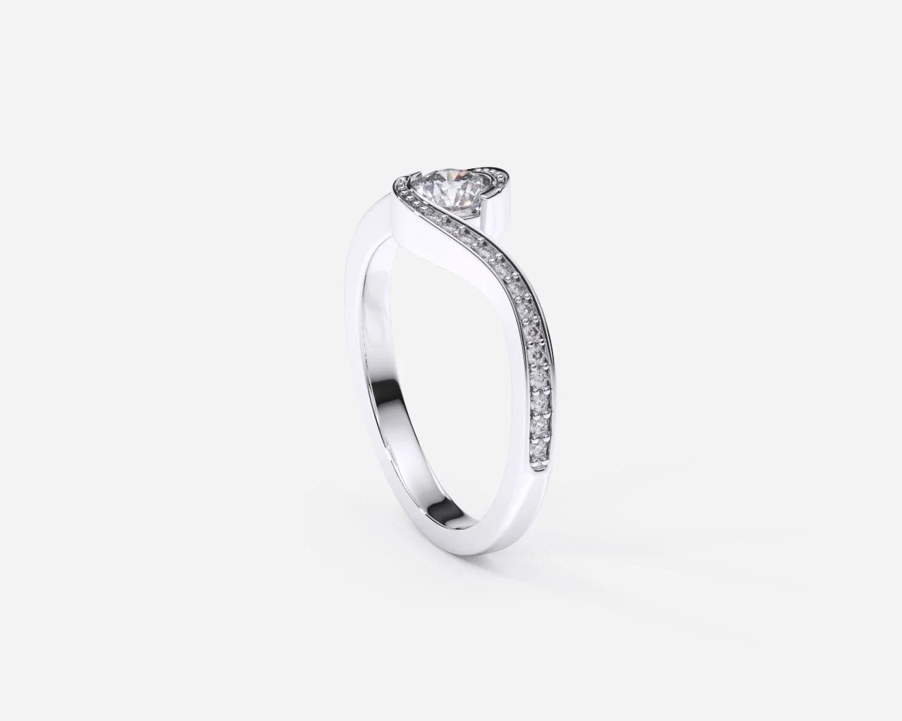 Detalle del engaste del Anillo de compromiso en oro blanco con diamantes de laboratorio estilo FORMA LIBRE 3