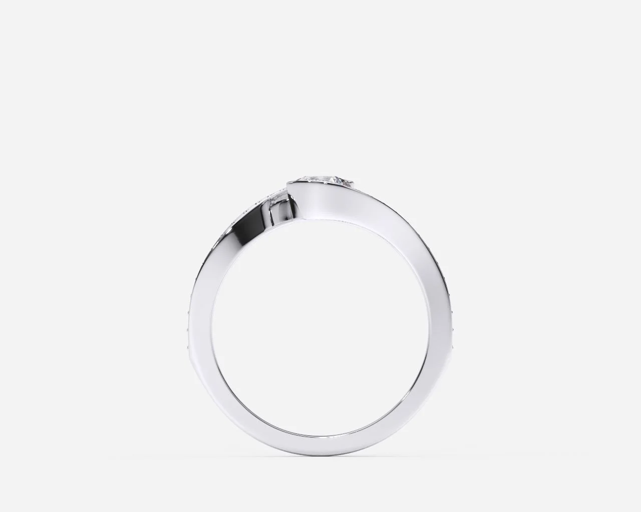 Vista lateral del Anillo de compromiso en oro blanco con diamantes de laboratorio estilo FORMA LIBRE 3