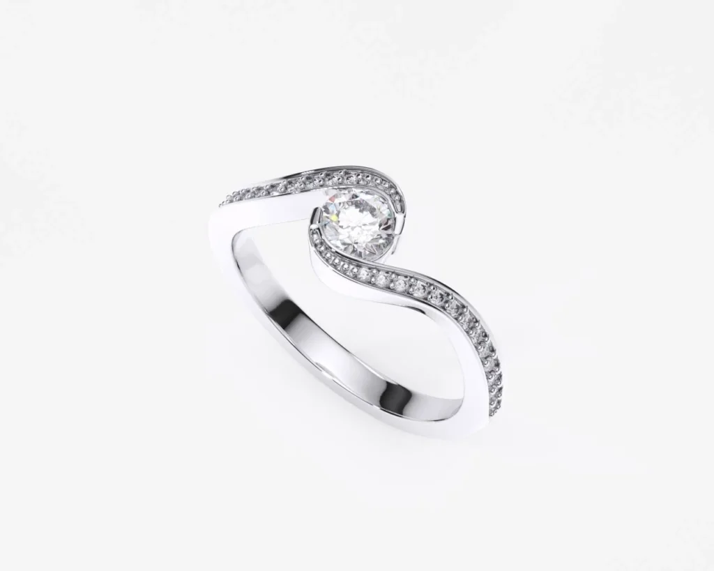 Vista superior del Anillo de compromiso en oro blanco con diamantes de laboratorio estilo FORMA LIBRE 3