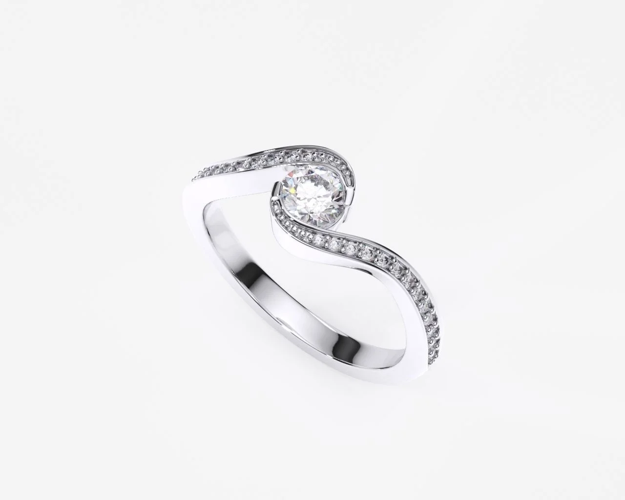 Vista superior del Anillo de compromiso en oro blanco con diamantes de laboratorio estilo FORMA LIBRE 3